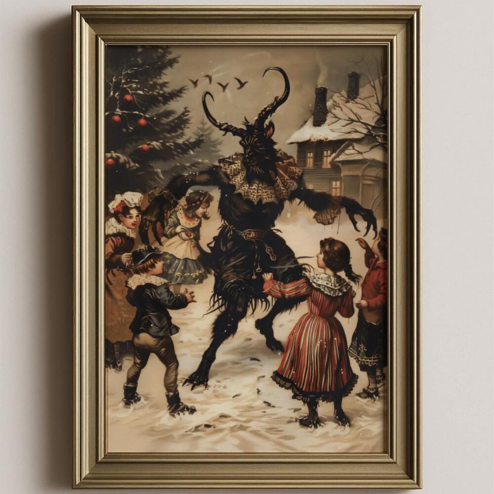 8.5x11 Krampus Christmas Drawing Poster Print, Dark Academia Holiday Wall Art